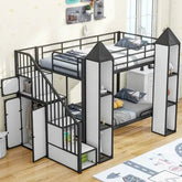 Bellemave® Twin Size Castle - shaped Metal Bunk Bed with Wardrobe and Multiple Storage - Bellemave